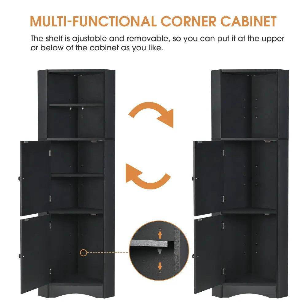 mlnshops Black MDF Bathroom Cabinet - Corner Storage Solution