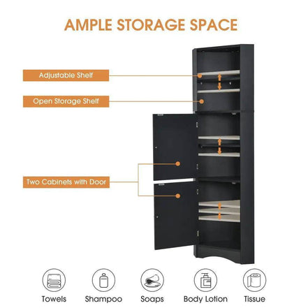 mlnshops Black MDF Bathroom Cabinet - Corner Storage Solution