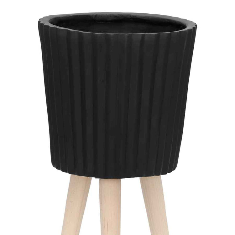 MLNshops Black Planter with Wood Legs - Modern Plant Stand