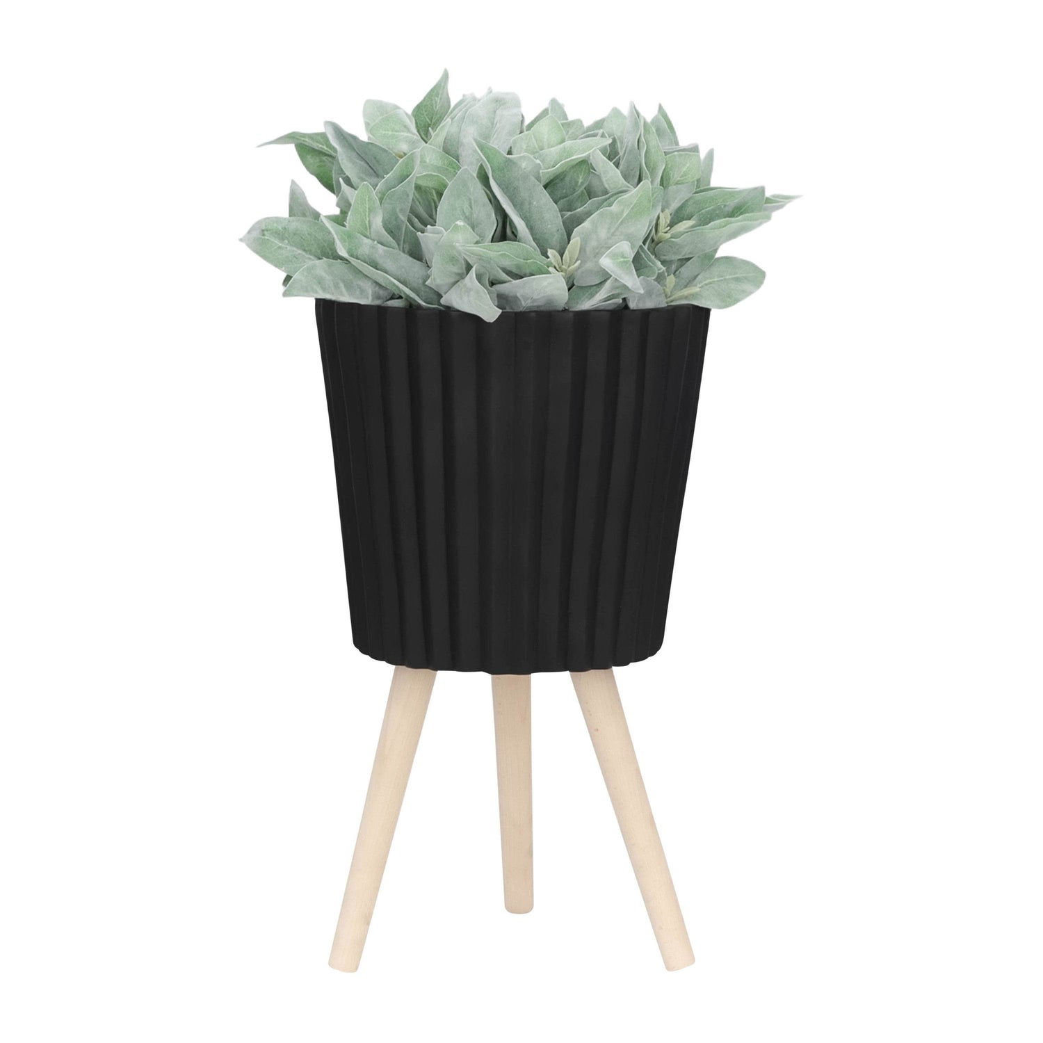 MLNshops Black Planter with Wood Legs - Modern Plant Stand