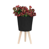 MLNshops Black Planter with Wood Legs - Modern Plant Stand