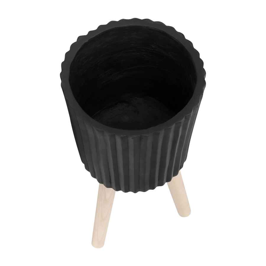 MLNshops Black Planter with Wood Legs - Modern Plant Stand