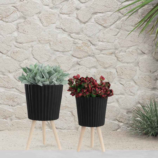 MLNshops Black Planter with Wood Legs - Modern Plant Stand Default