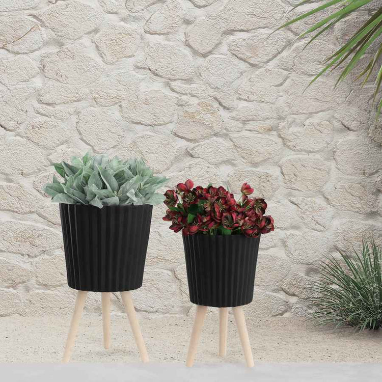 MLNshops Black Planter with Wood Legs - Modern Plant Stand Default