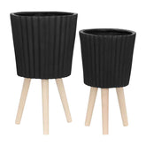 MLNshops Black Planter with Wood Legs - Modern Plant Stand