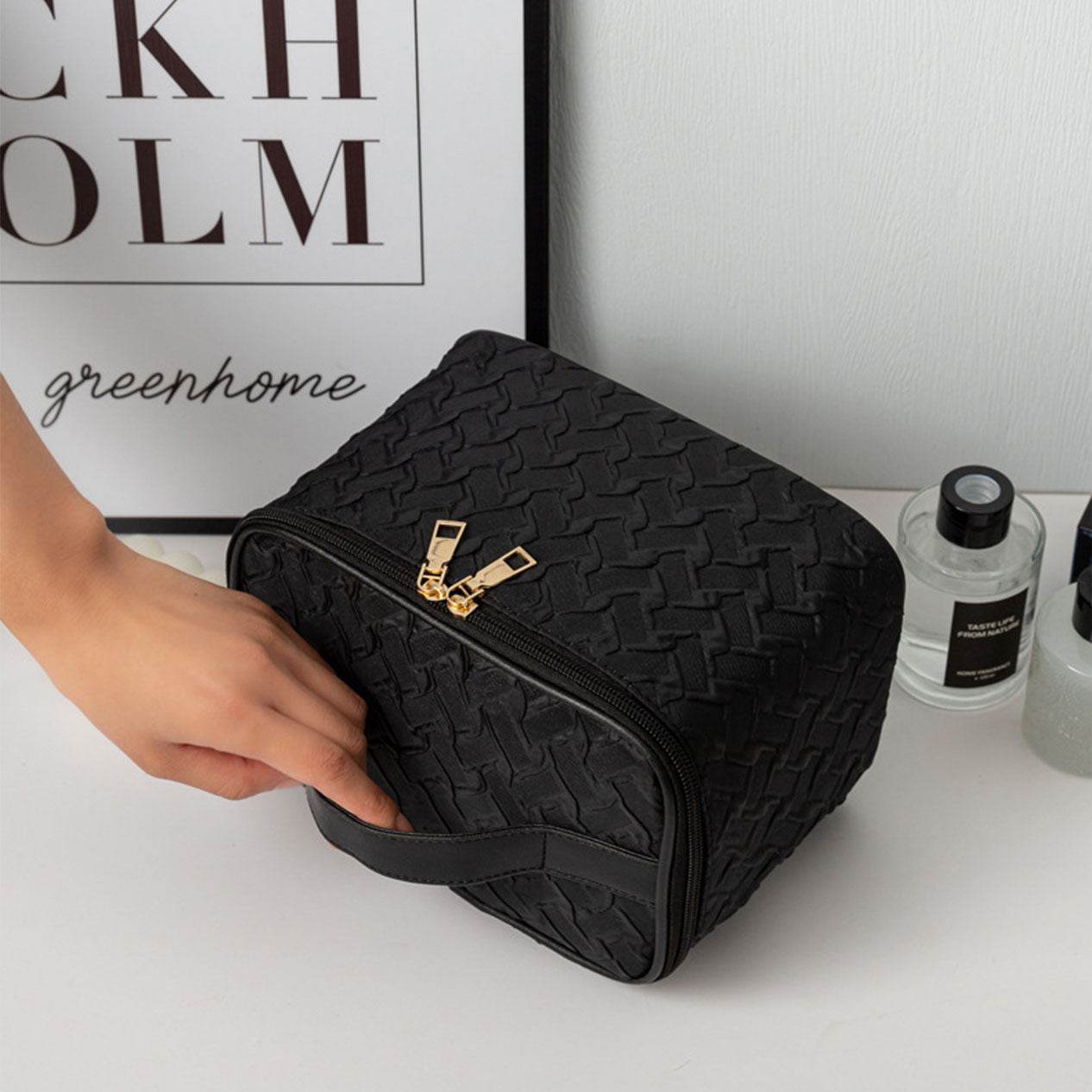 mlnshops Black Travel Makeup Bag with Organizer Pockets
