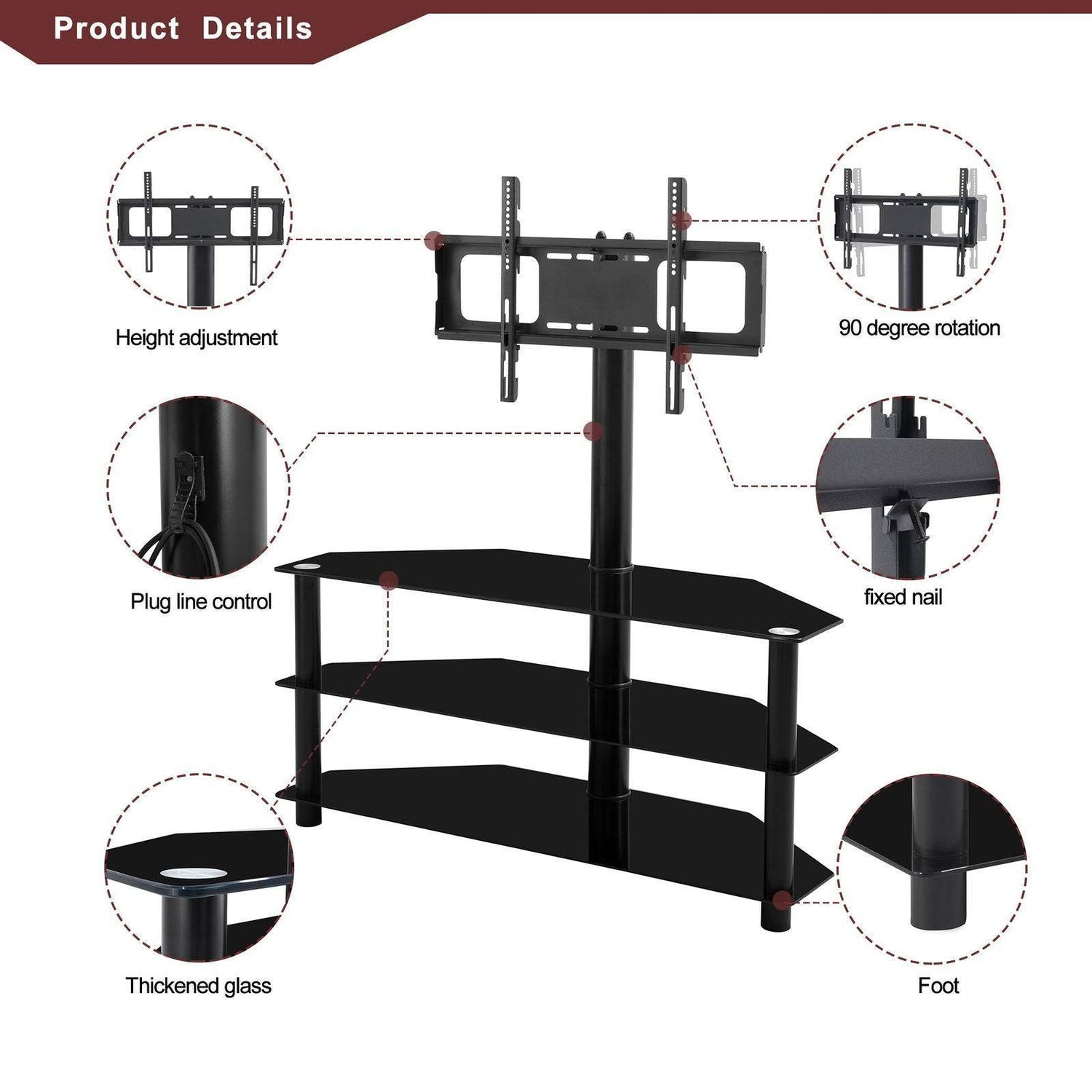 MLNshops Black TV Stand Adjustable for Modern Living Rooms