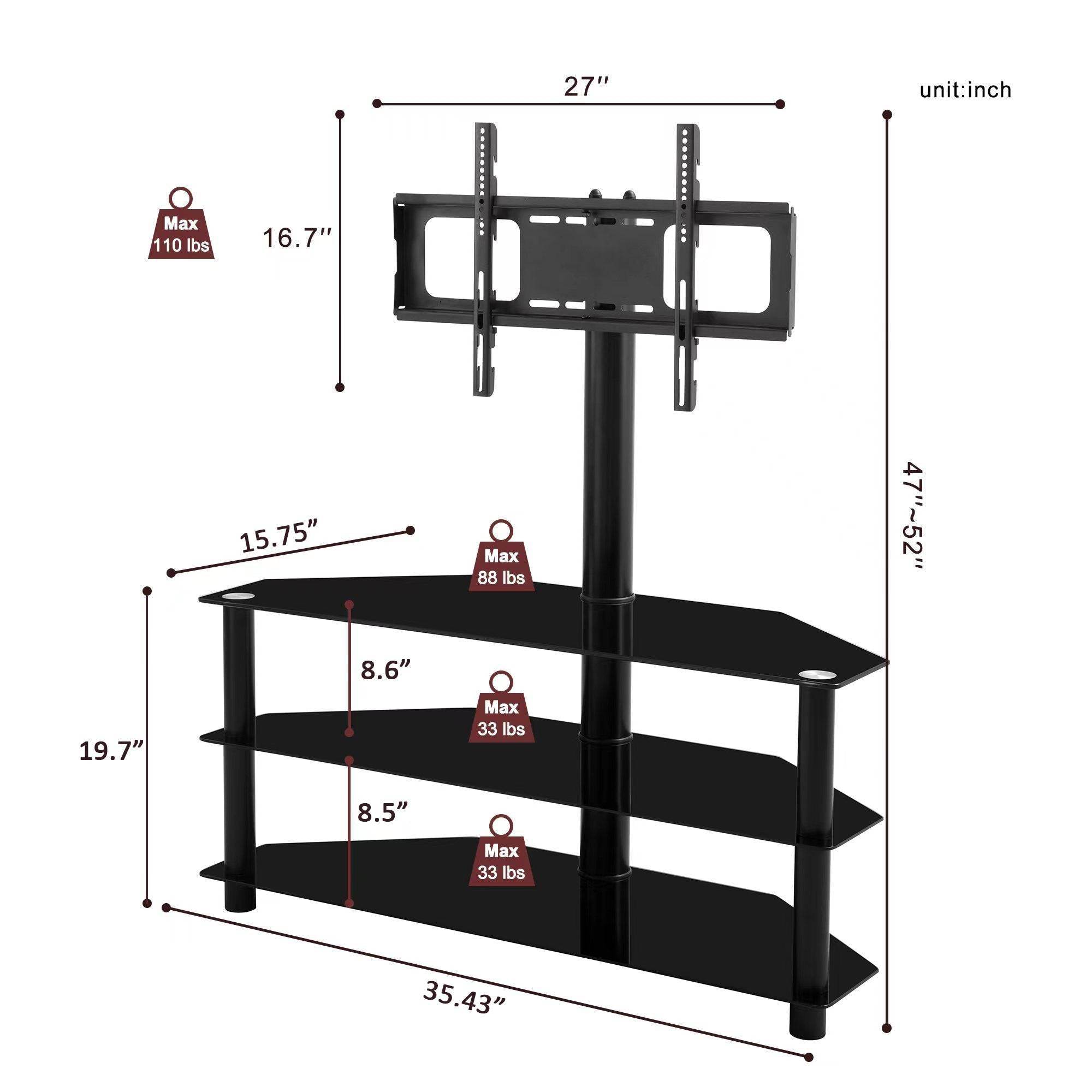 MLNshops Black TV Stand for Living Room with Shelves