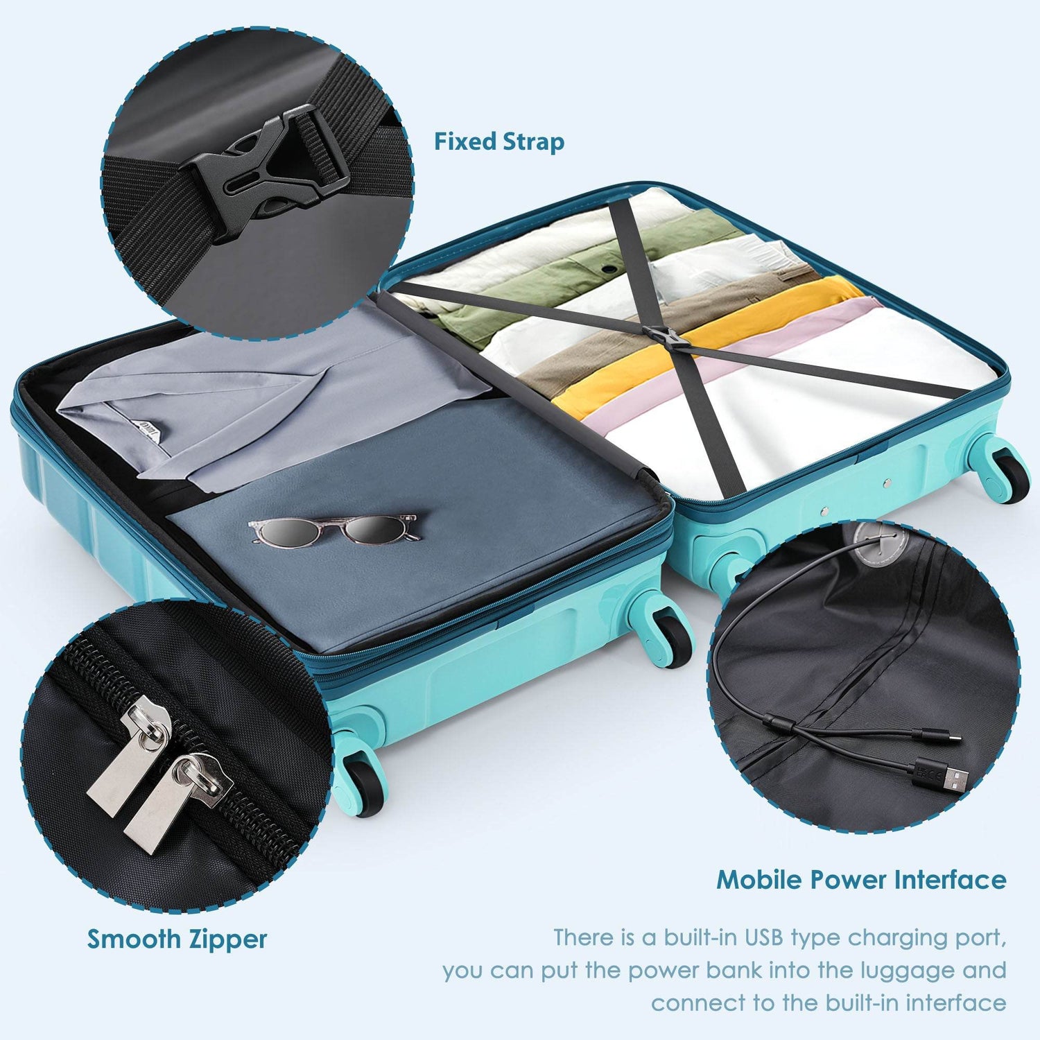 MLNshops Luggage Set with USB Port - Durable 3-Piece Travel Gear