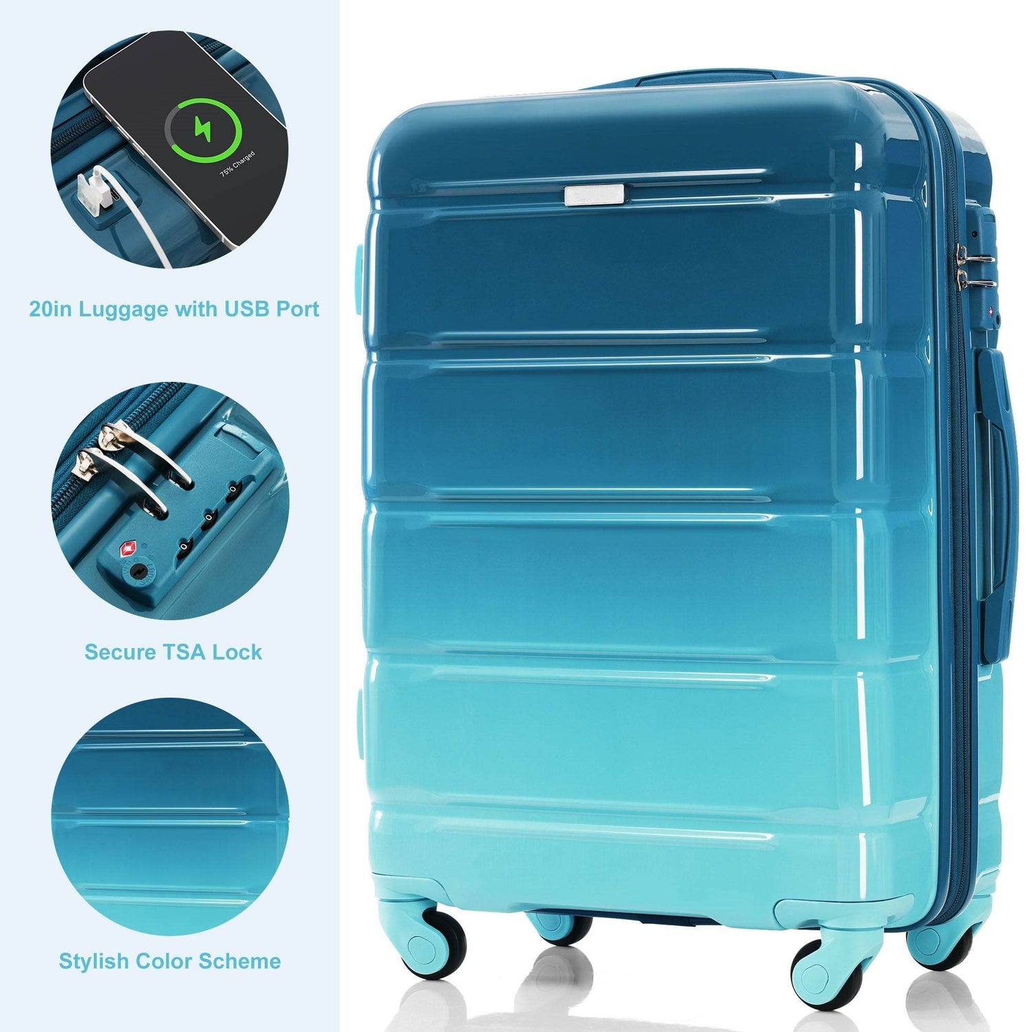 MLNshops Luggage Set with USB Port - Durable 3-Piece Travel Gear