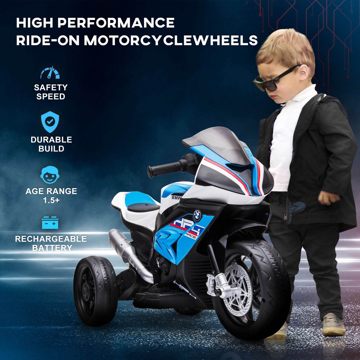 MLNshops 6V Kids Three Wheel Motorcycle with BMW Design
