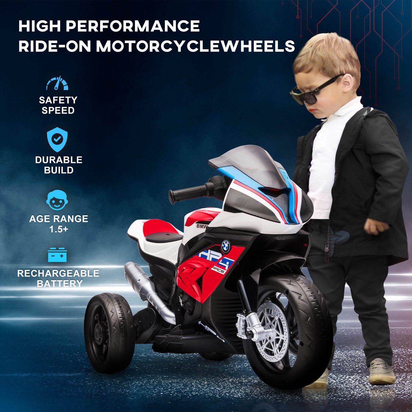 MLNshops Three Wheel Kids Motorcycle with Music - BMW Style