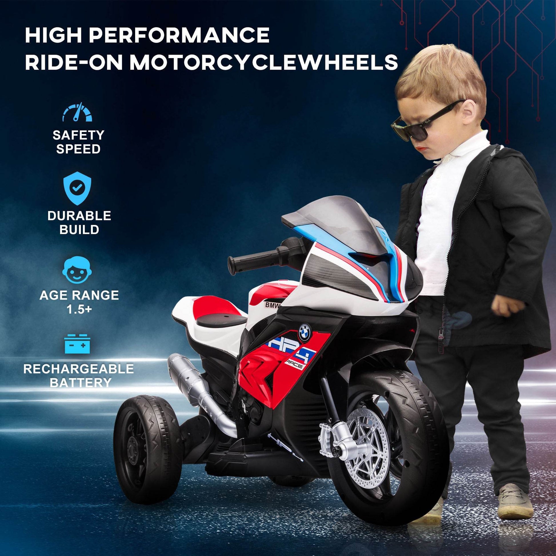 MLNshops Three Wheel Kids Motorcycle with Music - BMW Style