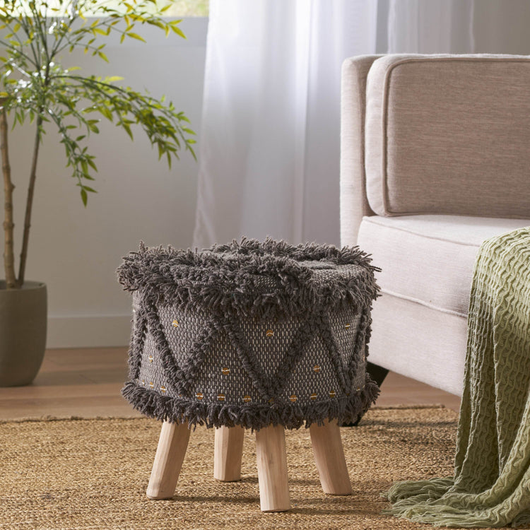 MLNshops Eucalyptus Wood Frame Ottoman Foot Stool