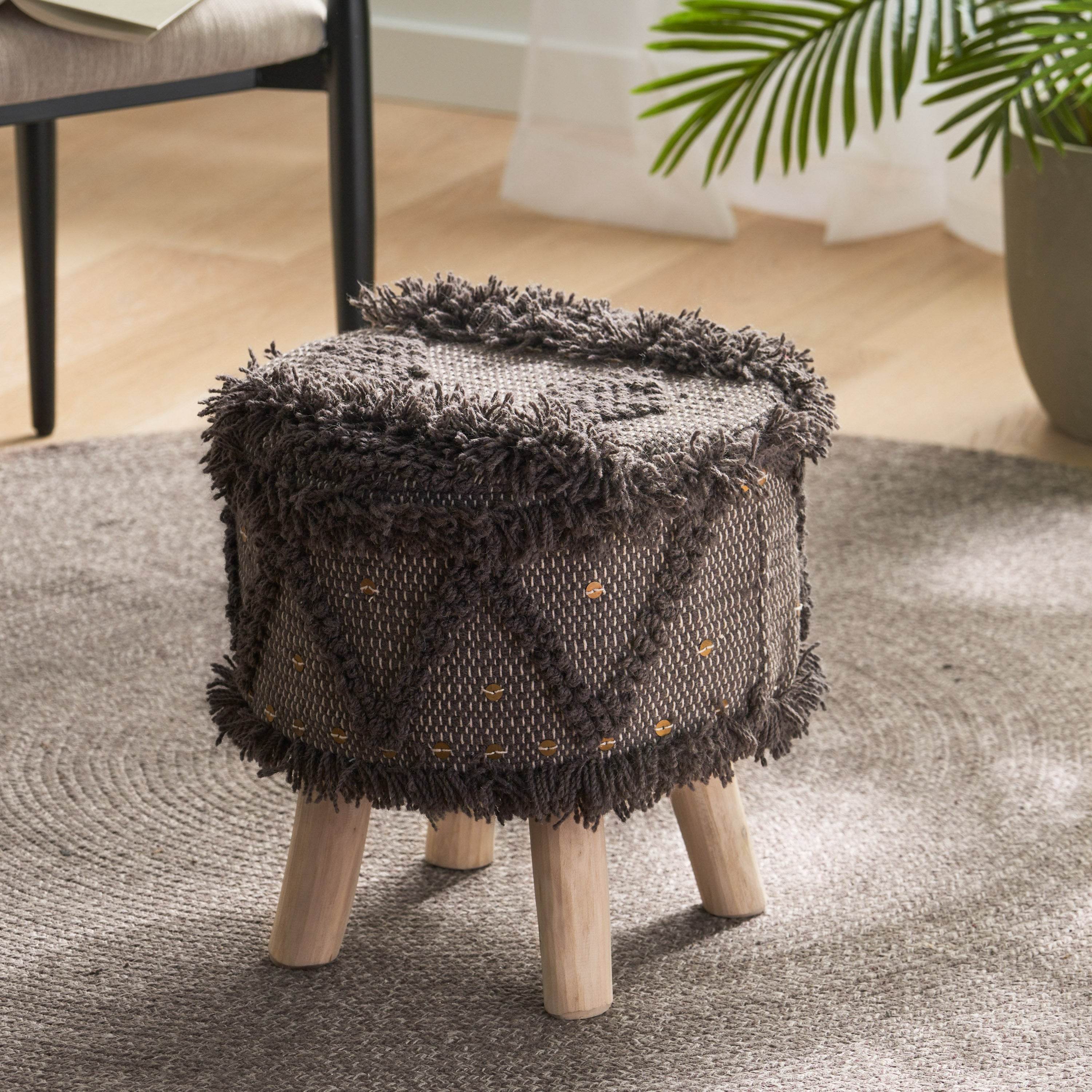 MLNshops Eucalyptus Wood Frame Ottoman Foot Stool