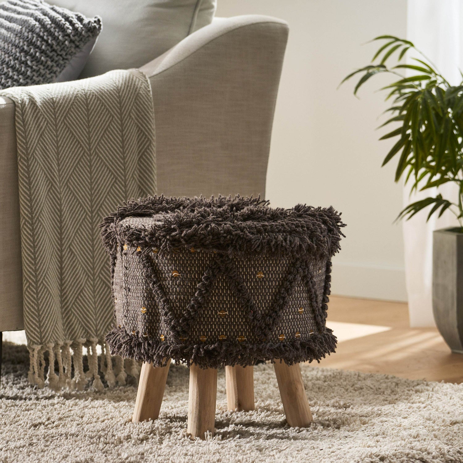 MLNshops Eucalyptus Wood Frame Ottoman Foot Stool