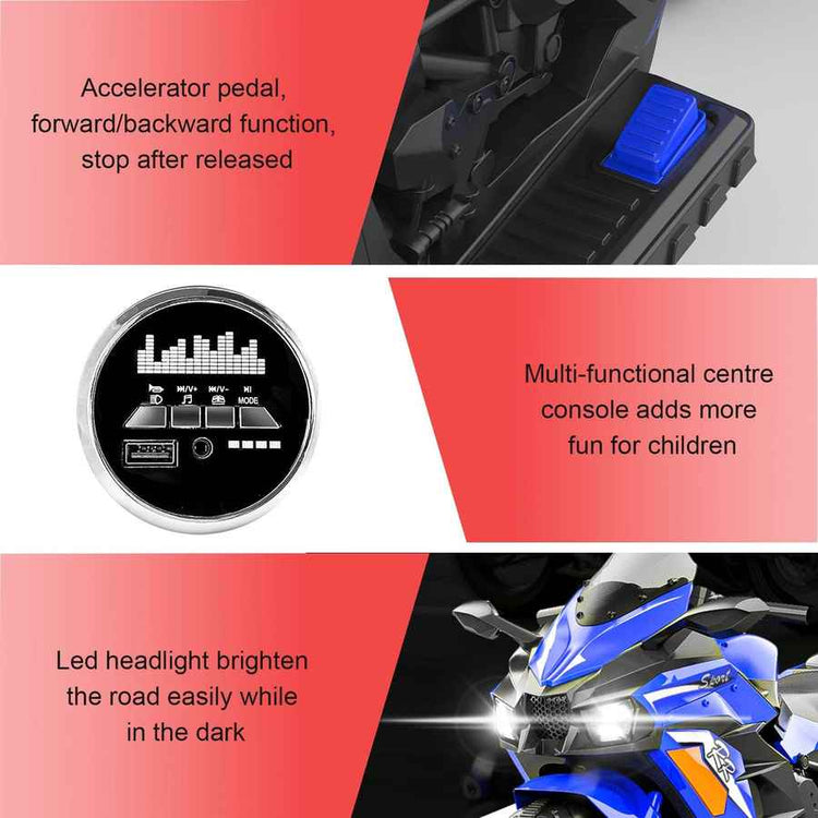 mlnshops 12V Electric Motorcycle for Kids with LED Wheels