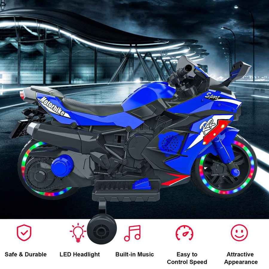 mlnshops 12V Electric Motorcycle for Kids with LED Wheels