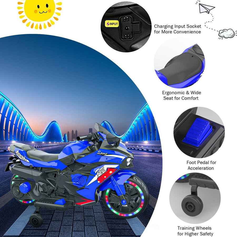 mlnshops 12V Electric Motorcycle for Kids with LED Wheels