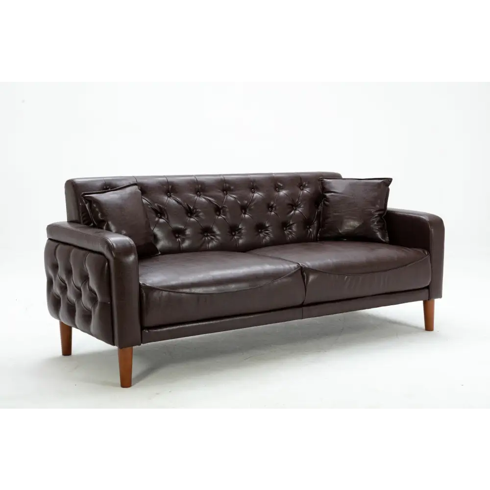 Brown PU Leather Sponge Sofa, Indoor Sofa, Removable Wooden Feet, Tufted Buttons MLNshops]