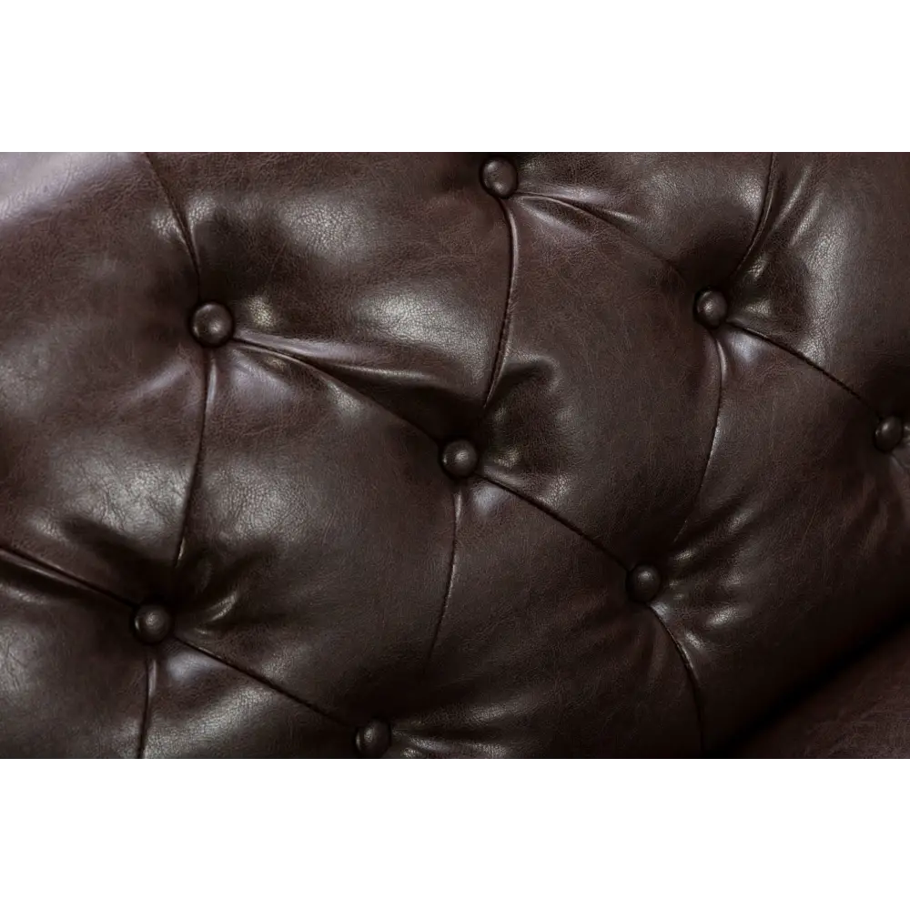 Brown PU Leather Sponge Sofa, Indoor Sofa, Removable Wooden Feet, Tufted Buttons MLNshops]