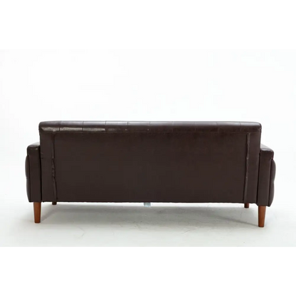 Brown PU Leather Sponge Sofa, Indoor Sofa, Removable Wooden Feet, Tufted Buttons MLNshops]