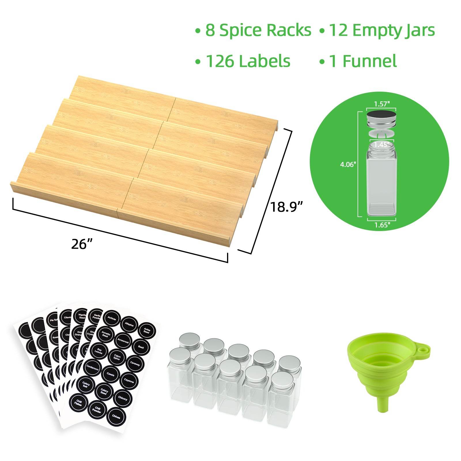 mlnshops Bamboo Spice Rack Organizer Drawer Set