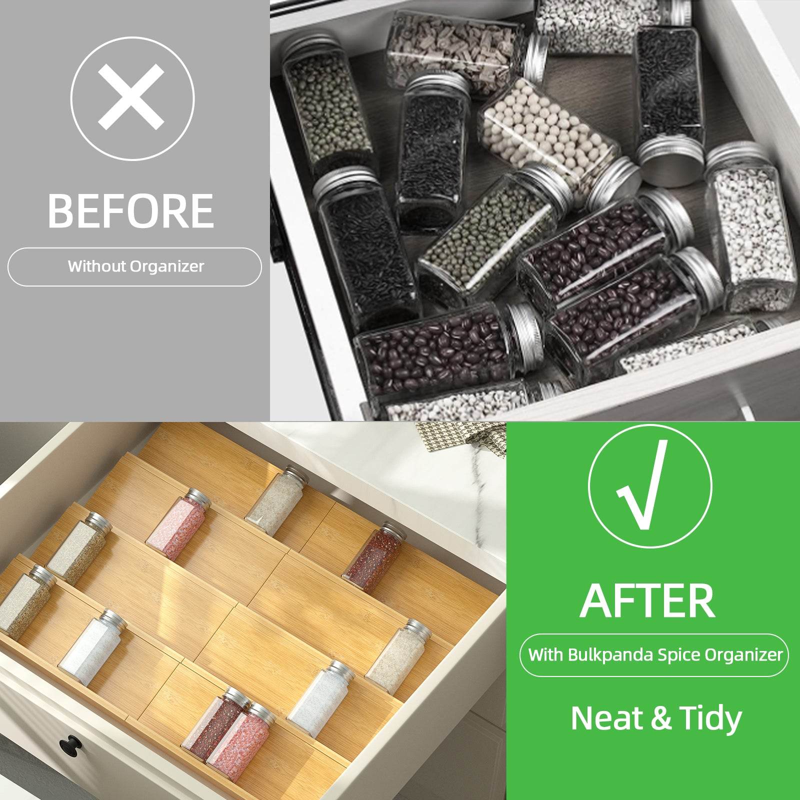 mlnshops Bamboo Spice Rack Organizer Drawer Set