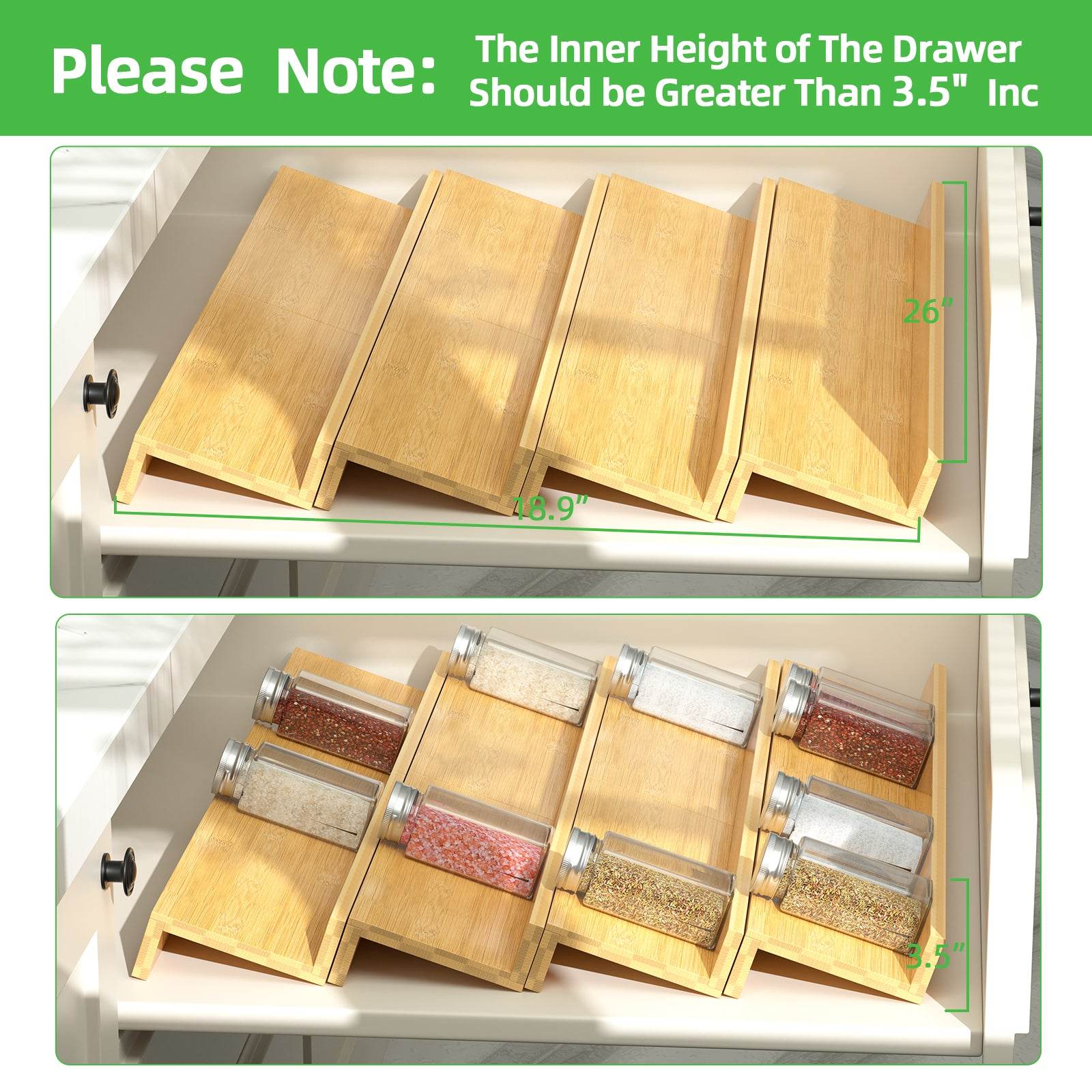 mlnshops Bamboo Spice Rack Organizer Drawer Set
