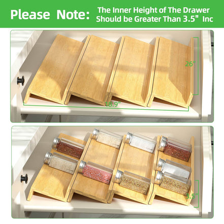 mlnshops Bamboo Spice Rack Organizer Drawer Set