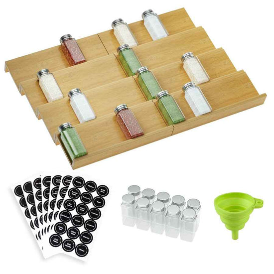 mlnshops Bamboo Spice Rack Organizer Drawer Set Default Title