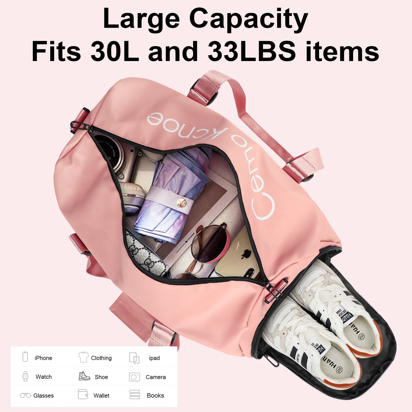 Gym Bag for Women and Men, Waterproof Duffel Bag Shoes Compartment, Lightweight Carry