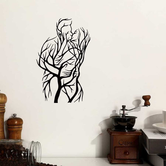 Romantic Tree of Love Wall Art metal sculpture showing a couple embracing in a tree design, perfect for kitchen or coffee nook decor.