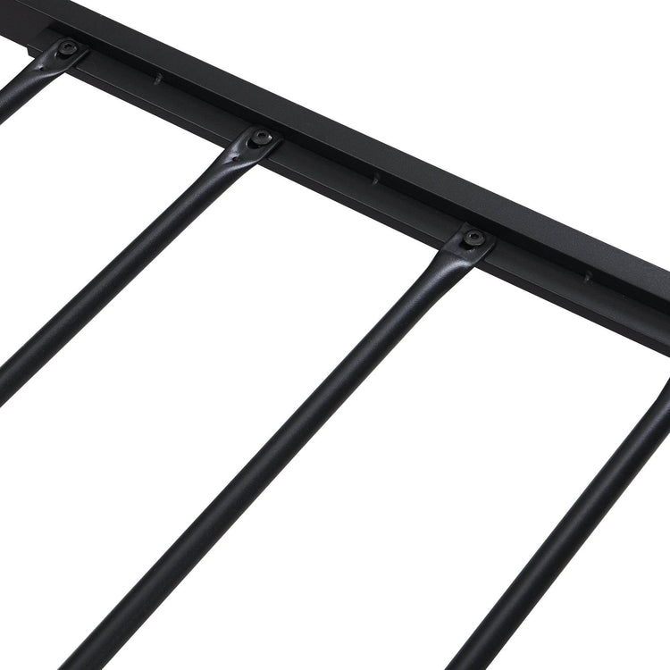 Queen Size Metal Platform Bed Frame with Wooden Headboard and Footboard with USB LINER, No Box Spring Needed, Large Under Bed Storage