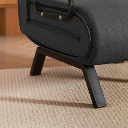 Angled metal leg of the Convertible Sofa Bed Chair on a woven rug, showing stability and sleek modern style.