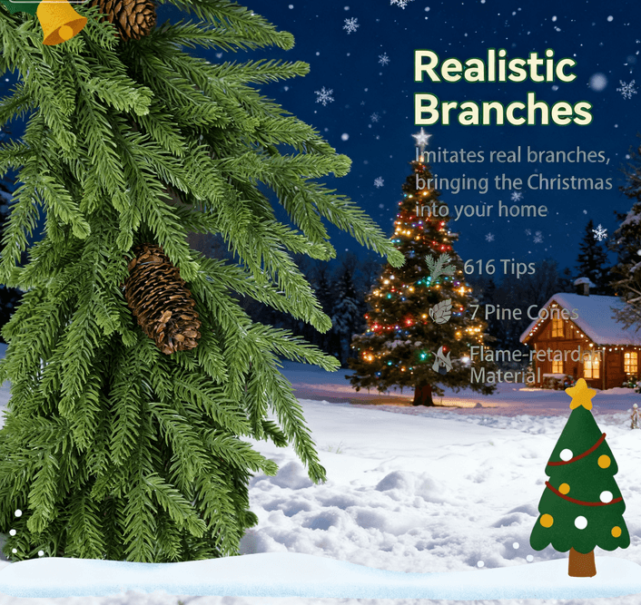 Christmas Wreath, Artificial Norfolk Pine Wreath with Pine Cones and 88 Realistic Branches for Door