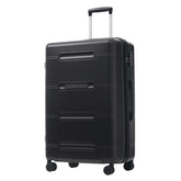 Black suitcase with wheels on a white background