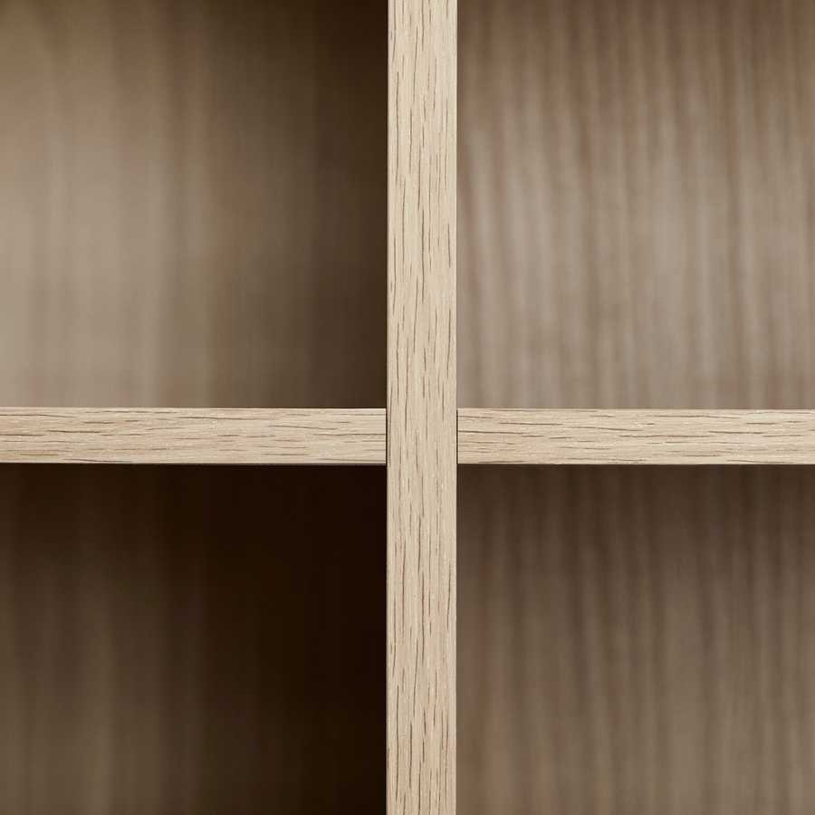 Close-up of adjustable wooden shelves inside the Multi-functional Shoe Storage Bench & Cabinets for customizable shoe organization.