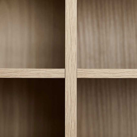 Close-up of adjustable wooden shelves inside the Multi-functional Shoe Storage Bench & Cabinets for customizable shoe organization.