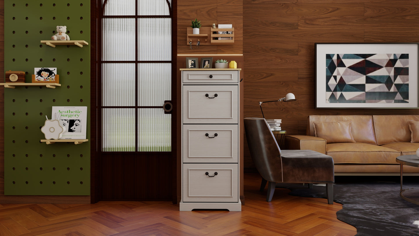 Shoe Storage Cabinet with 1 Drawer, 3 Flip Drawers, Freestanding Shoe Cabinet Organizer with Adjustable Shelf, Shoe Cabinet for Entryway, Foyer, Slim Shoe Cabinet-Antique White