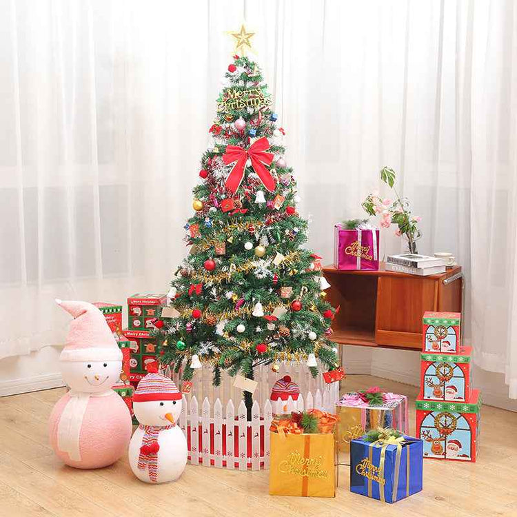 6 ft Christmas tree with ornaments, lights and gifts