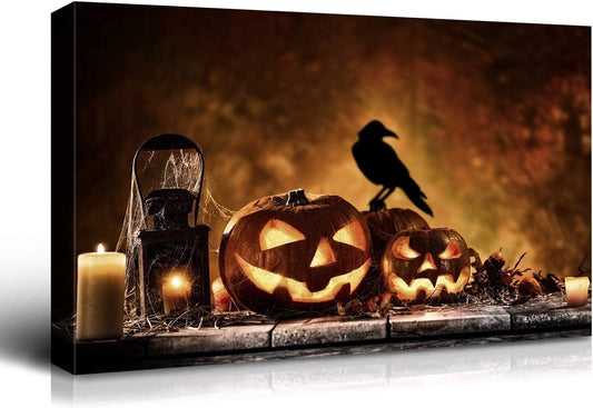 Framed Canvas Wall Art Decor Painting For Halloween, Jack-o-lanterns Painting For Halloween Gift, Decoration For Halloween Living Room, Bedroom Decor MLNshops]