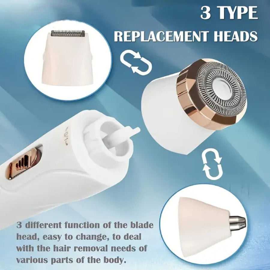 Replacement heads for portable electric shaver with 3 different blade functions