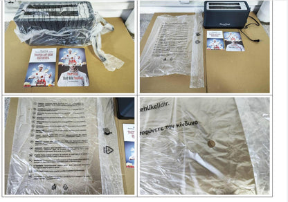 4-Slice Toaster with Warming Rack - 6 Browning Settings | Easy Cleanup, unboxing includes toaster, manual, and protective packaging for safe delivery.