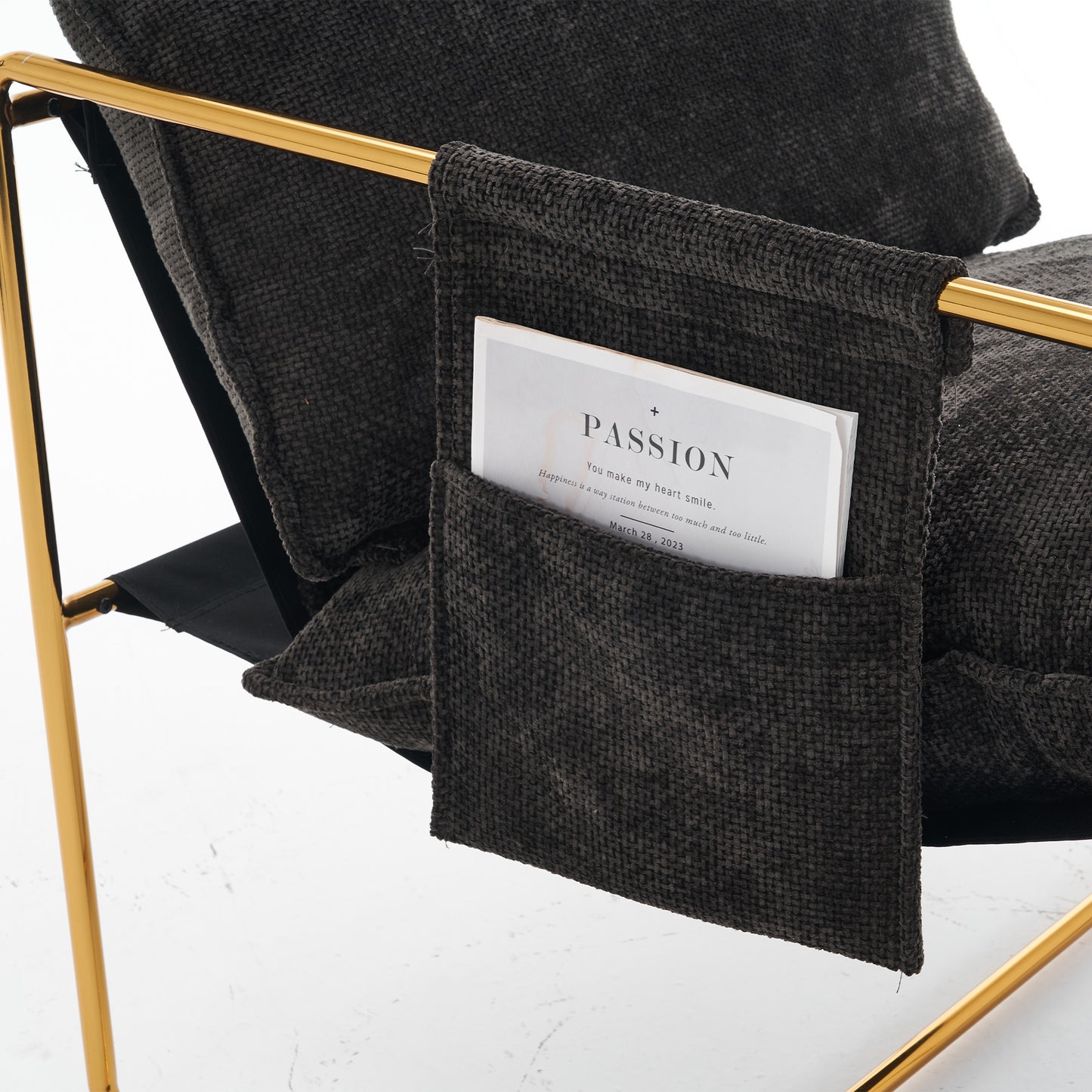 2 Chairs in 1 Box, Upholstered Hanging Armchair with Arm Pockets Metal frame, gold-plated craftsmanship, crushed foam cushions and skin-friendly woven fabric for living room and bedroom. Dark Gray