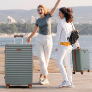 Luggage Sets 5 Piece with Front Opening , Hardside Expandable Carry on Suitcase with Spinner Wheels TSA Lock USB Port Cup Holder Duffel Bag and Toiletry Bag