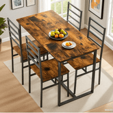5 Piece Metal and Wood Modern Dining Table Furniture Set