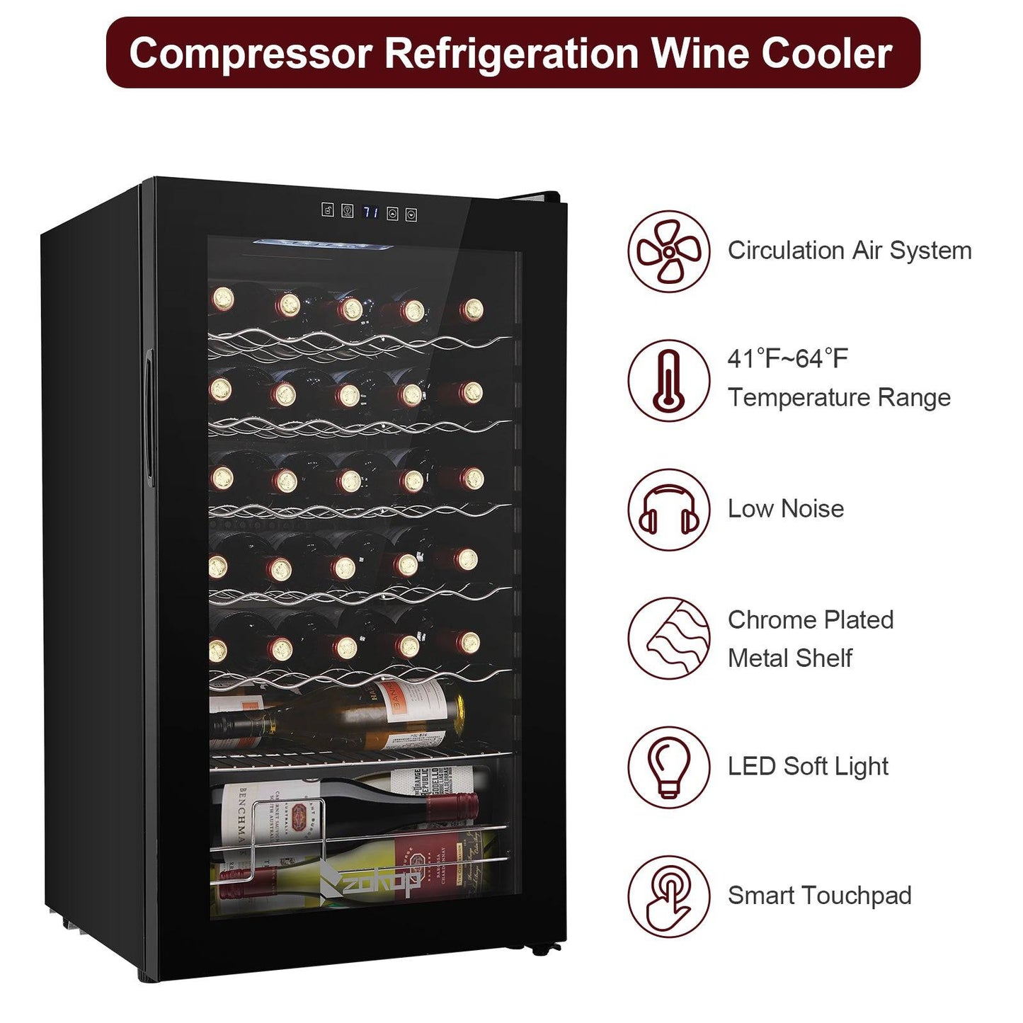 ZOKOP JC-85 115V 85W 3.0cu.ft/85l  Electronic Wine Cabinet Cold Rolled Sheet Transparent Glass Door / 16Bottle with Display Black