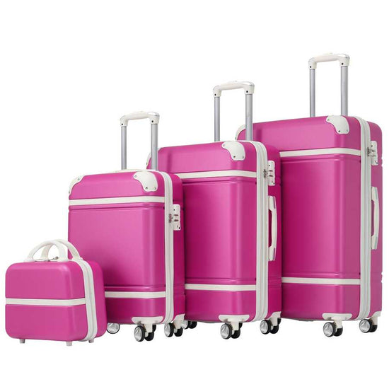Set of pink suitcases with white accents on a white background