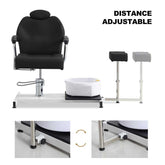 Black pedicure chair with adjustable distance feature on a white background